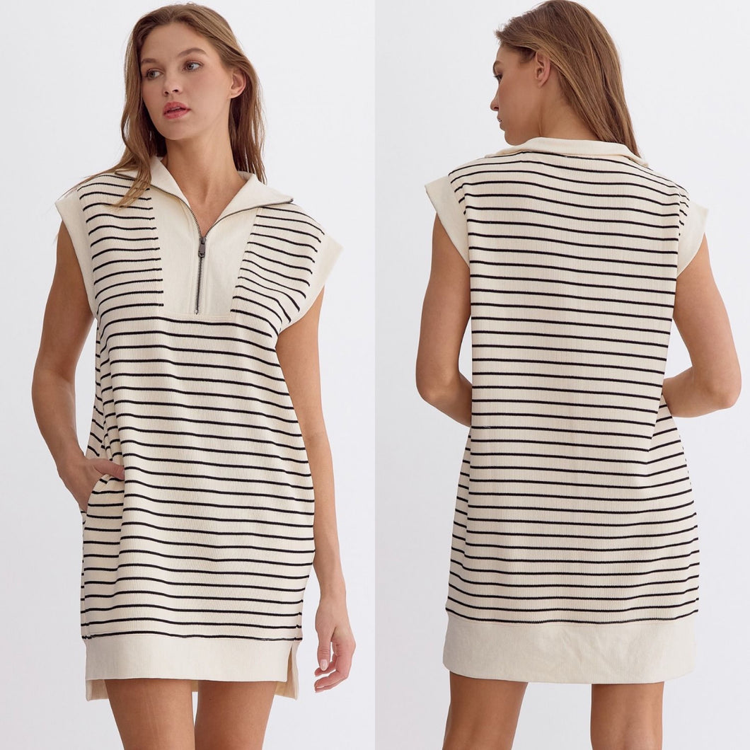 Cream Black Stripe Dress