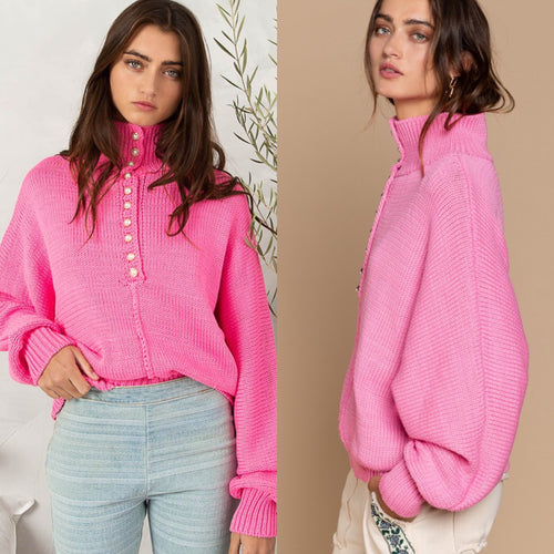 Bubblegum Pearl Button Sweater