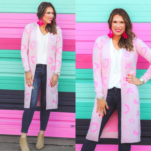 Pink Leopard Sweater Cardigan