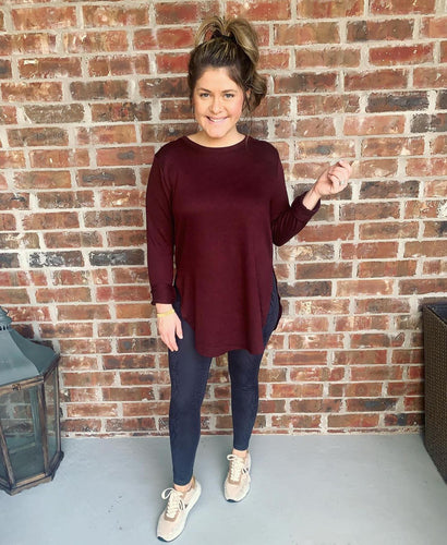 Long Sleeve Flow Top-Burgundy