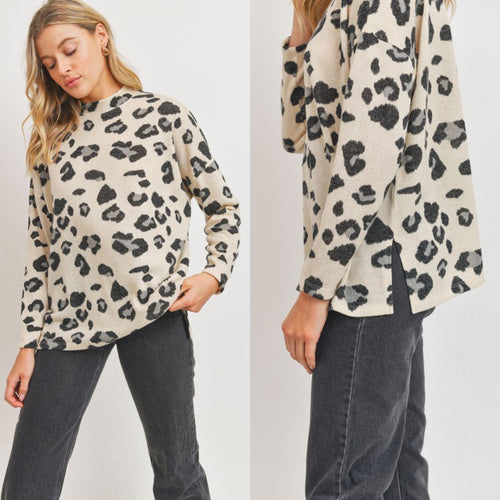 Ivory Leopard Mock Neck Top